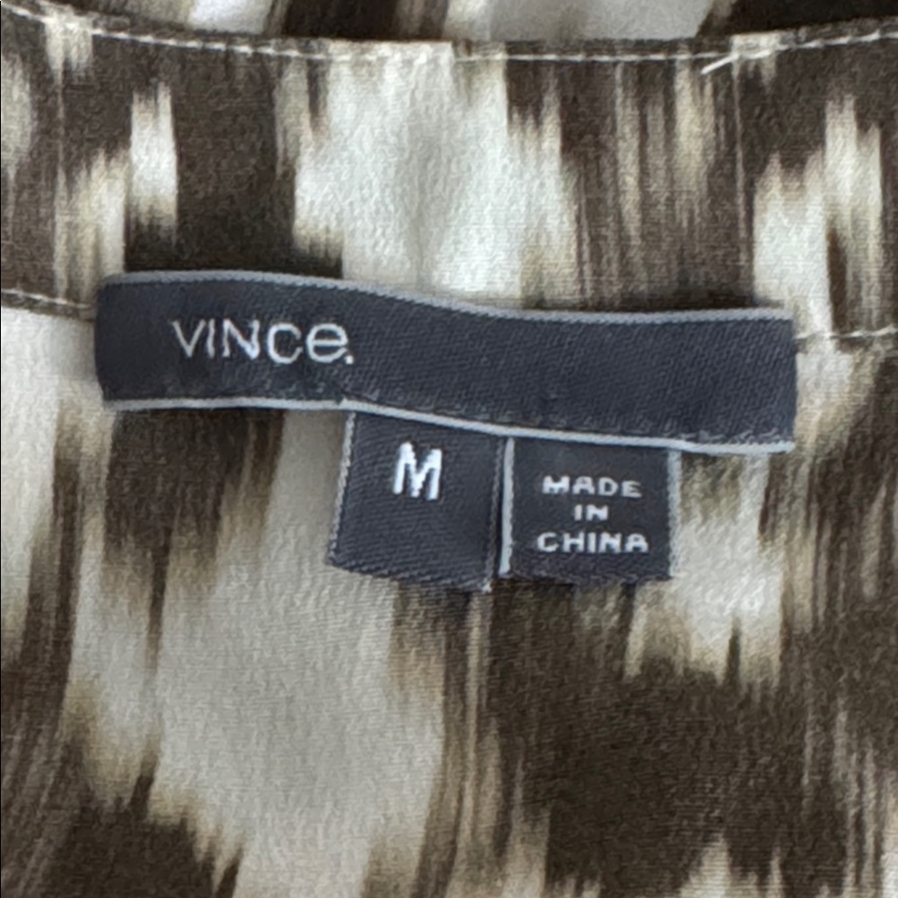 VINCE Ikat Print Cargo 100% Silk Midi Dress Brown Cream Sleeveless Size M Casual - Picture 8 of 10